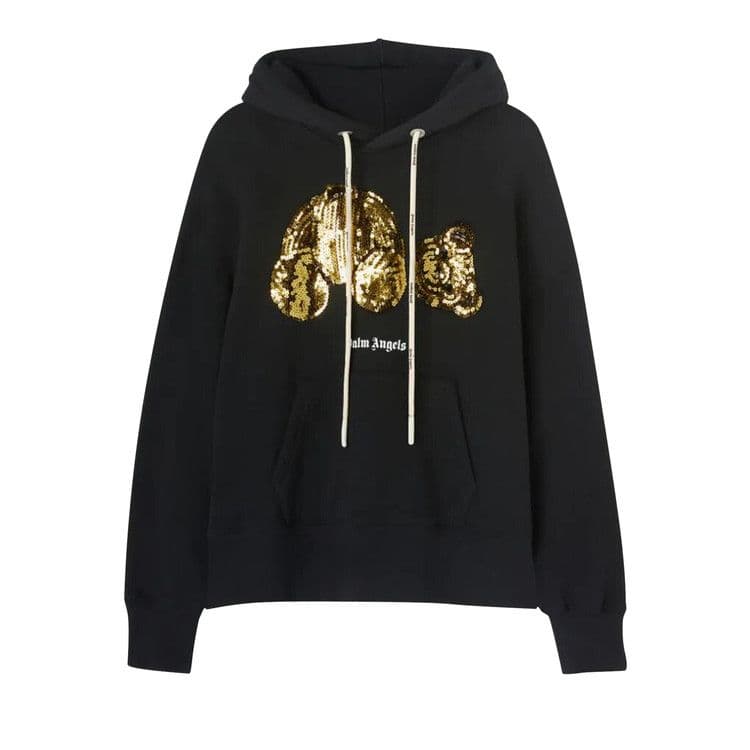 Palm Angels Gold Sequins Bear Hoodie 'Black Gold' (Women's)