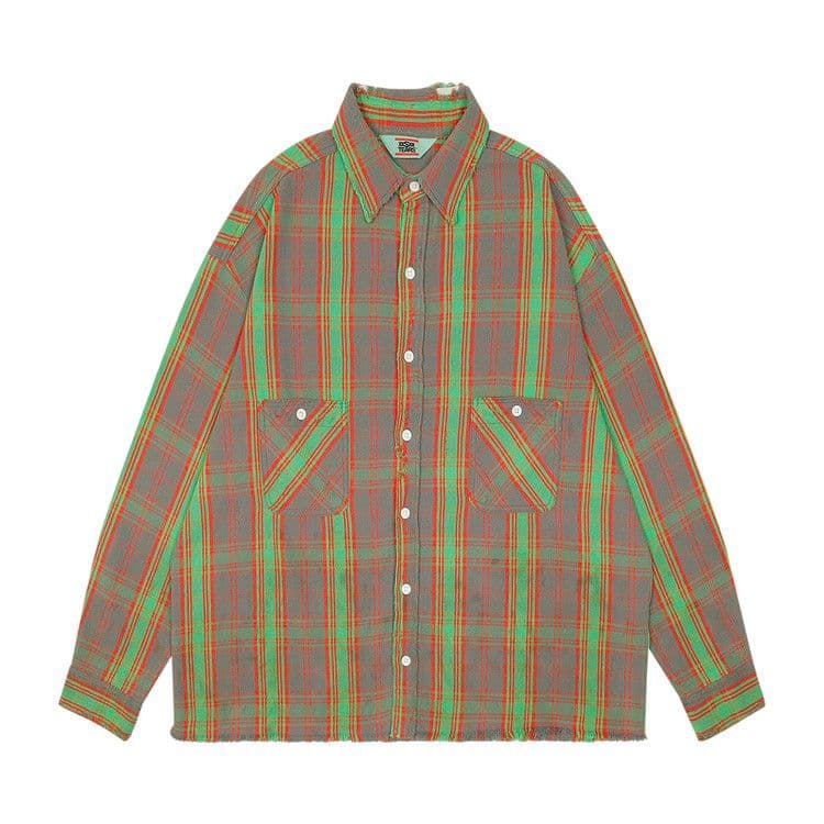 Saint Michael Denim Tears Flannel Shirt 'Green/Red' — foto 2