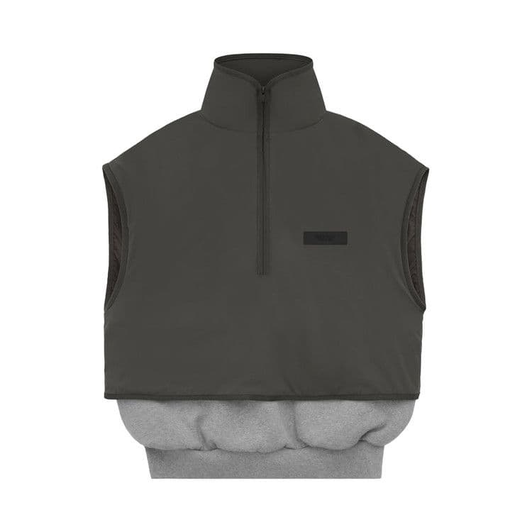 Fear of God Essentials Nylon Fleece Mockneck Vest 'Dark Heather Oatmeal/Ink'