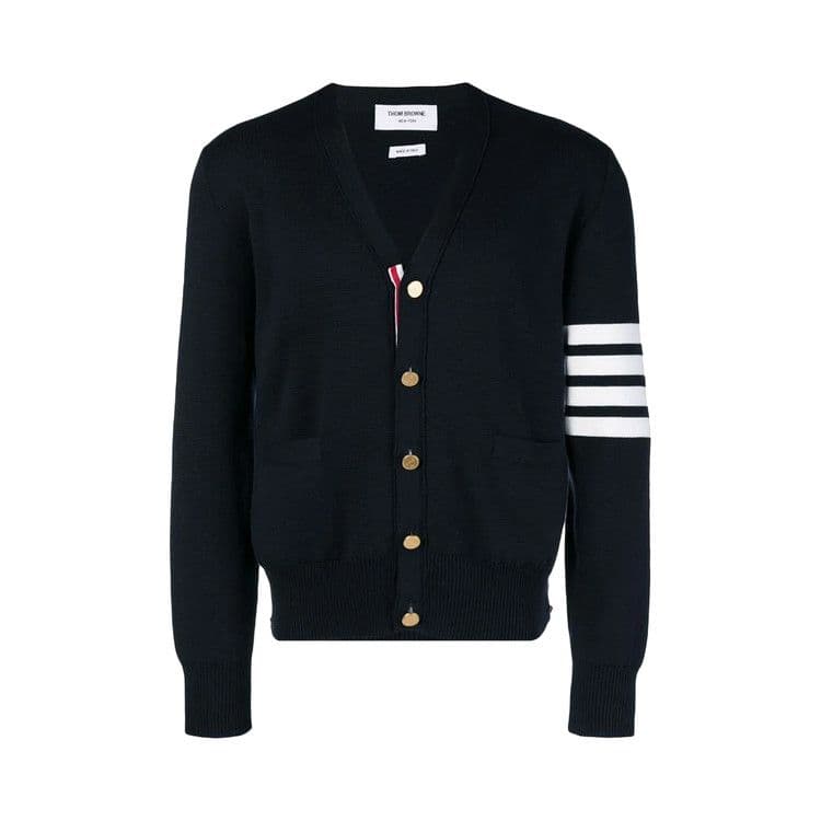 Thom Browne Milano Stitch V Neck Cotton Crepe Cardigan 'Navy'