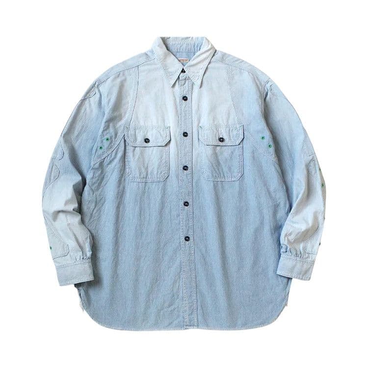 Kapital Chambray 2tones Bone Patch Ventilator Workshirt 'Sax' — foto 2