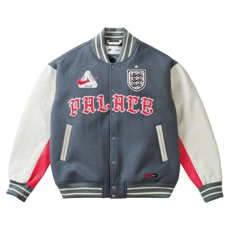 Nike x England x Palace Cryoshot Varsity Jacket 'Cool Grey White Bright Crimson' — foto 2
