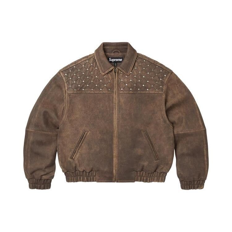 Supreme Swarovski Studded Quilted Leather Jacket 'Brown'