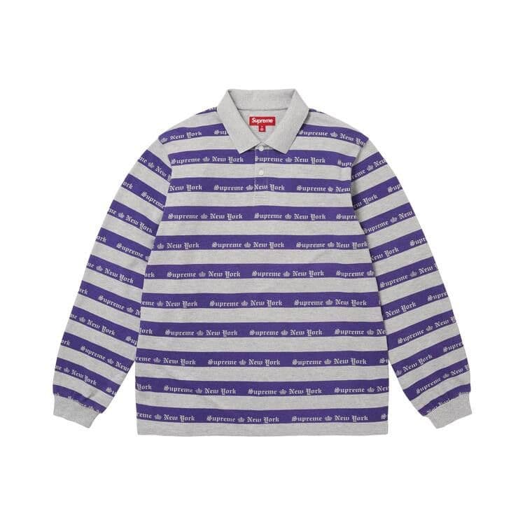 Supreme Old English Stripe Long-Sleeve Polo 'Heather Grey'