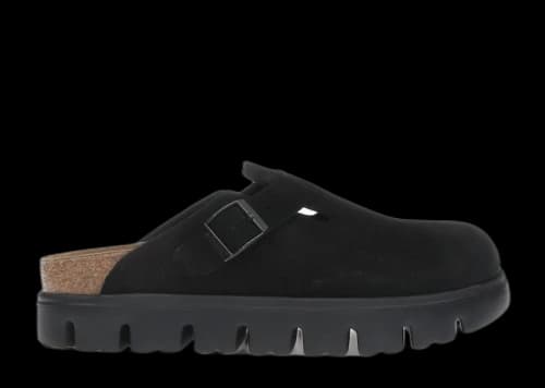 Birkenstock Boston Chunky Suede Black Black Sole (Narrow) (Women's)