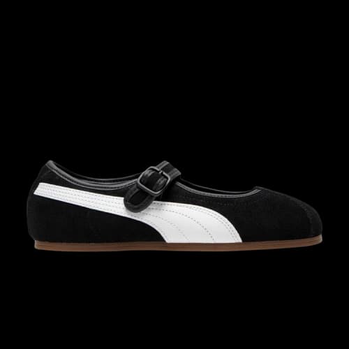 PUMA Tacklette Cow Leather Flat Mary Jane Shoes Women's Black White