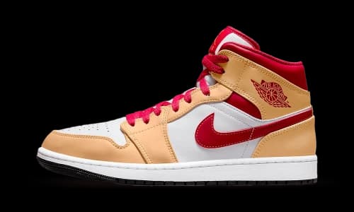 Jordan 1 Mid Light Curry Cardinal