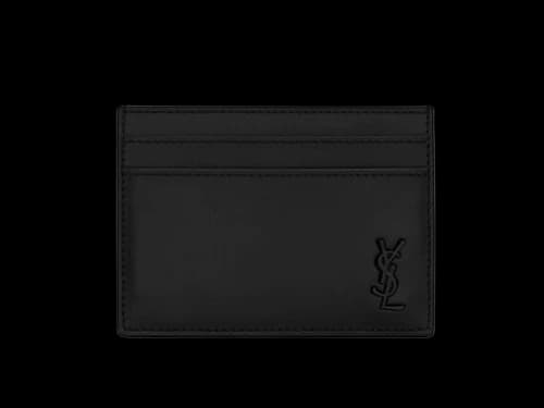 Saint Laurent Tiny Cassandre (5 Card Slot) Card Case Black Logo Matte Black