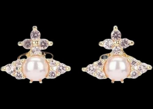 Vivienne Westwood Women's Feodora Earrings Gold/Champagne CZ/Pink Pearl