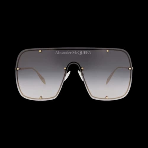 Alexander McQueen Shield-Frame Metal Sunglasses Gold Gold Grey (AM0362S-30012313-003)