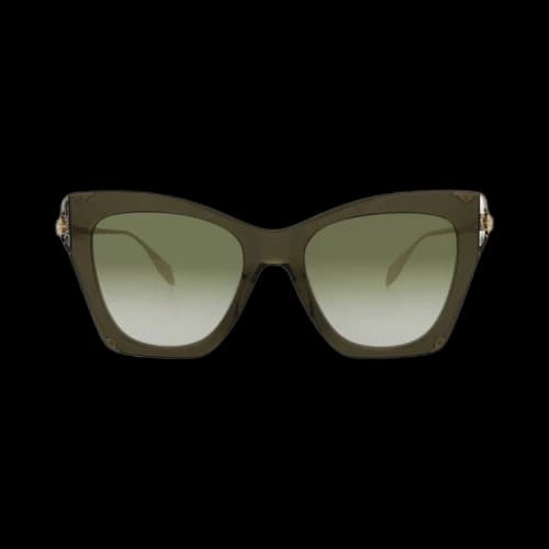 Alexander McQueen Cat Eye-Frame Acetate Sunglasses Green Gold Green (AM0375S-30013623-004)