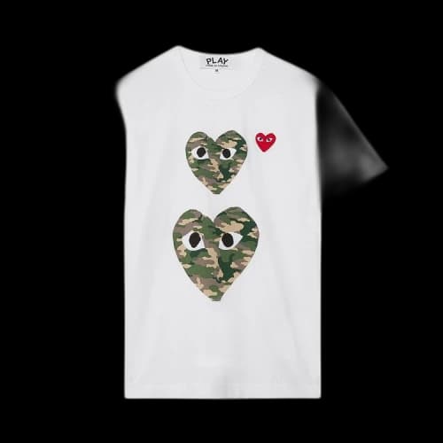 Comme des Garcons PLAY Play Camouflage Double Heart T-shirt White