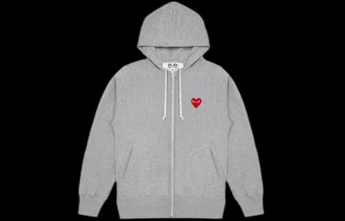 Comme des Garcons PLAY Play Red Multi Heart Zip Up Hoodie Grey
