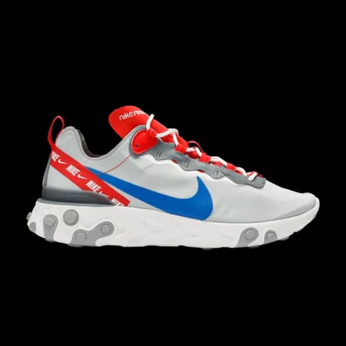 Nike React Element 55 Wolf Grey Game Royal Habanero Red