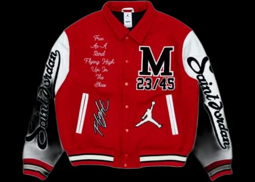 Jordan x Saint Mxxxxxx Varsity Jacket University Red White