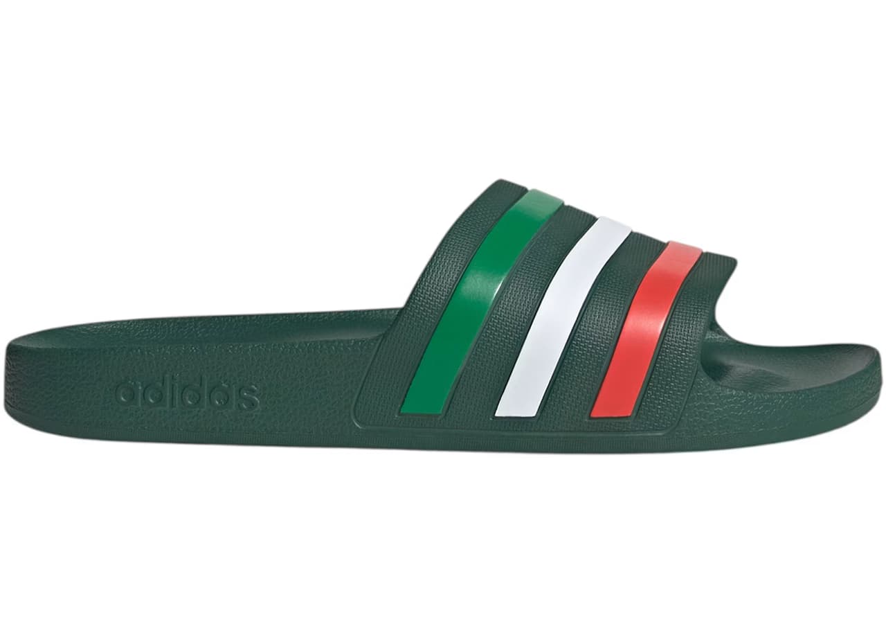 adidas Adilette Aqua Slides Team Dark Green White Bright Red