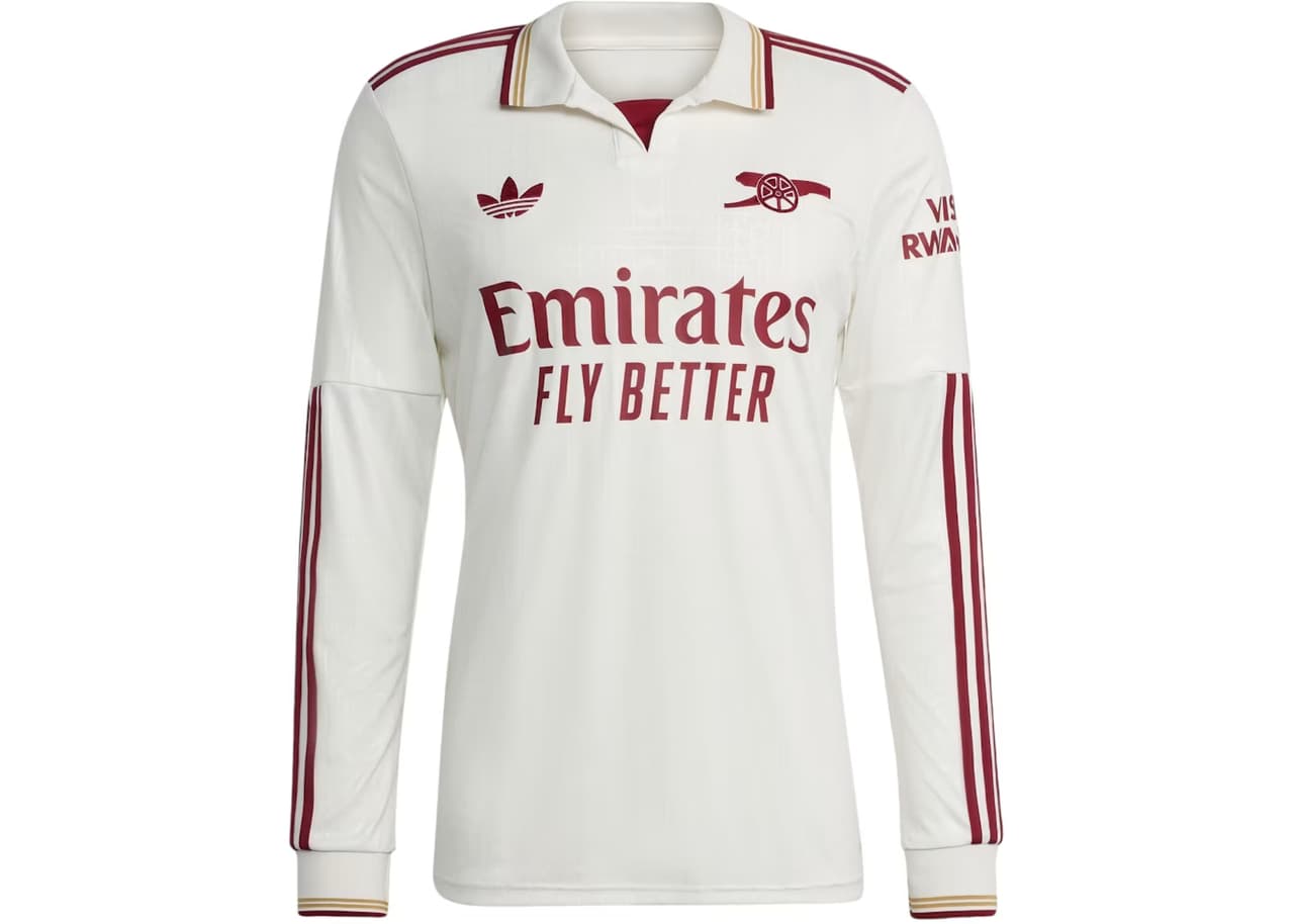 adidas Arsenal 25/26 Long Sleeve Third Jersey Cloud White Team Coll Burgundy 2