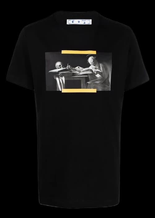 OFF-WHITE Caravaggio Saint Jerome Writing Hands Off Logo Slim Fit T-shirt Black/Yellow
