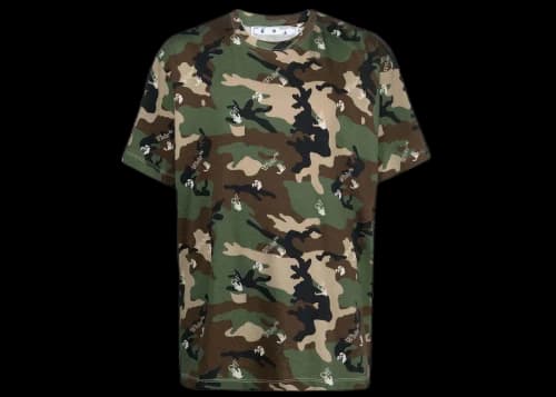 OFF-WHITE Camouflage Print Crew Neck T-Shirt Green