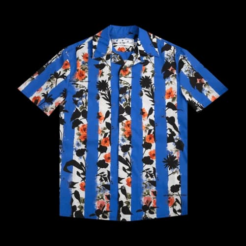 Off-White SS21 Flowers Printing Stripe Short Sleeve Shirt Version Blue
