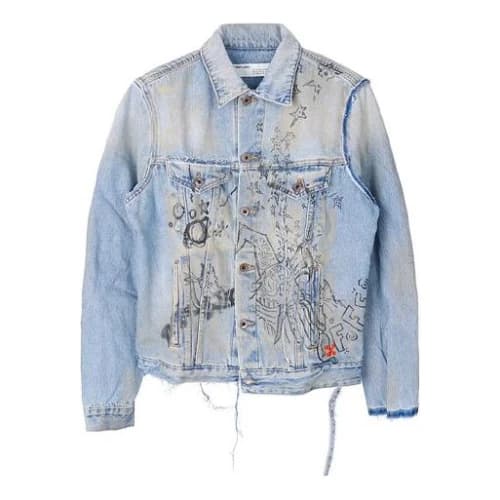 OFF-WHITE Distressed Denim Jacket Light Blue
