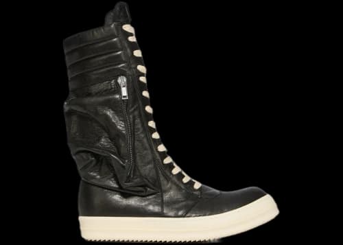 Rick Owens Cargo Geobasket Black Milk Tumbled Lamb Leather