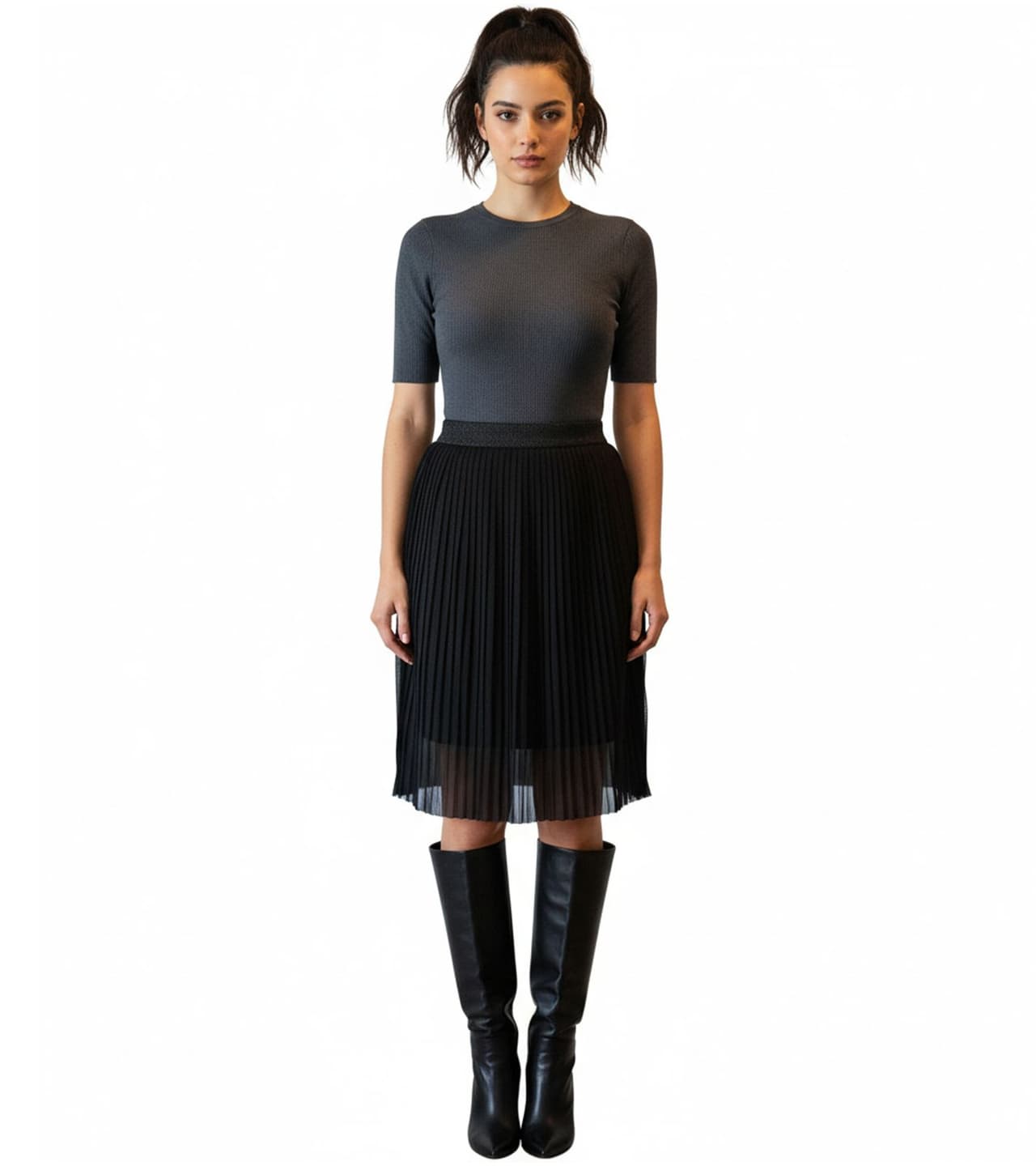 ZEGY Falda plisada de mujer falda de verano sencilla, falda midi Negra