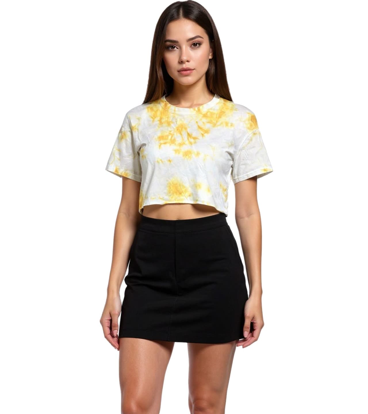 ZEGY Top corto tie-dye para mujer, camiseta de algodón amarillo/blanco