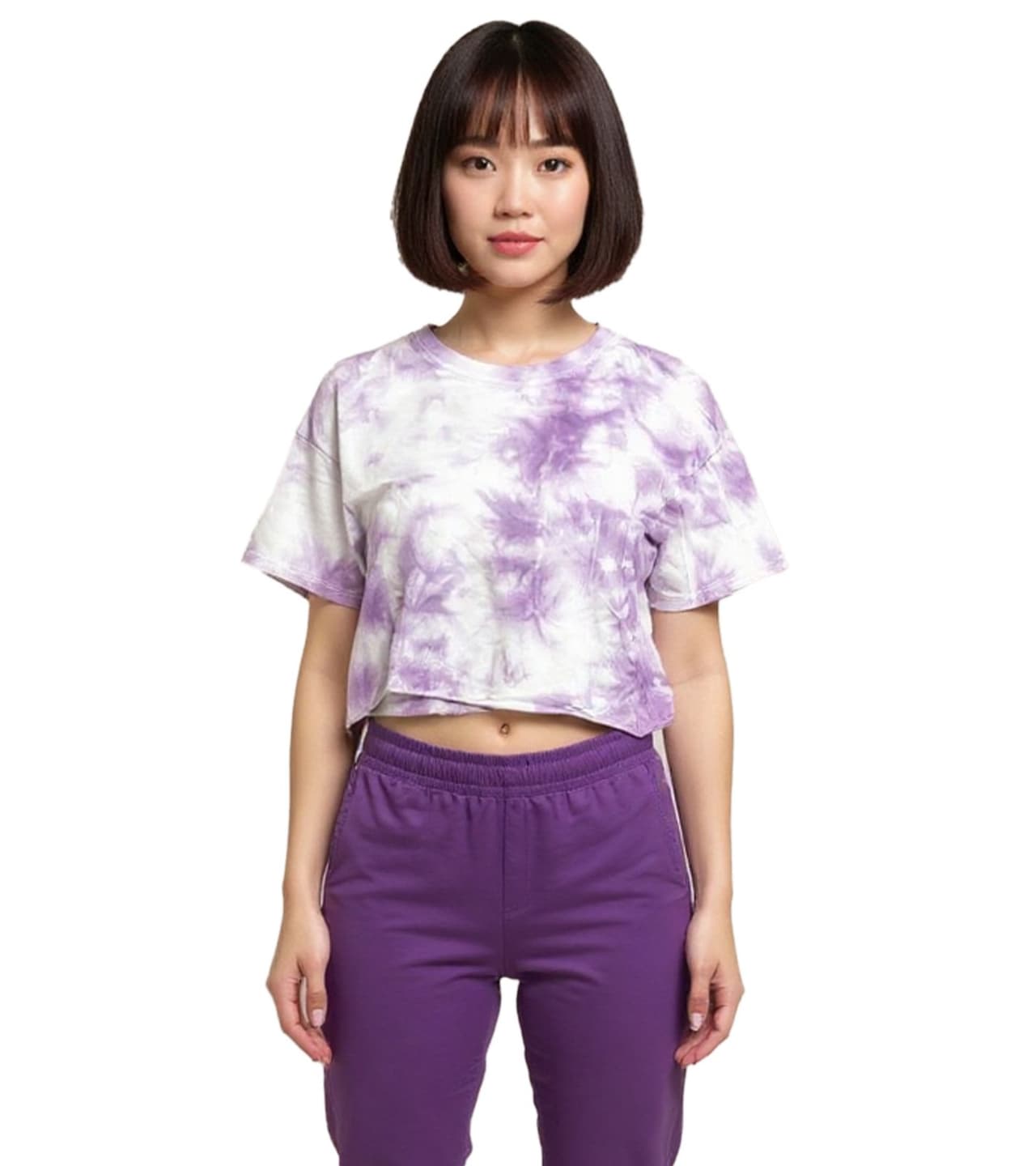ZEGY Camiseta corta batik de algodón para mujer Morado/Blanco