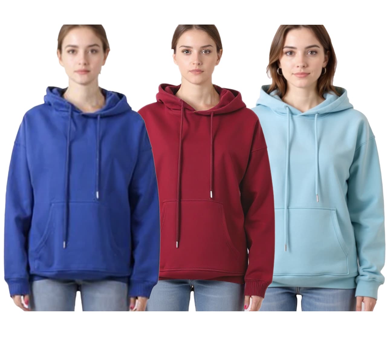 ZEGY Sudadera con capucha para mujer, jersey sencillo con bolsillo tipo canguro, jersey 1077, rojo burdeos, azul rey, azul claro