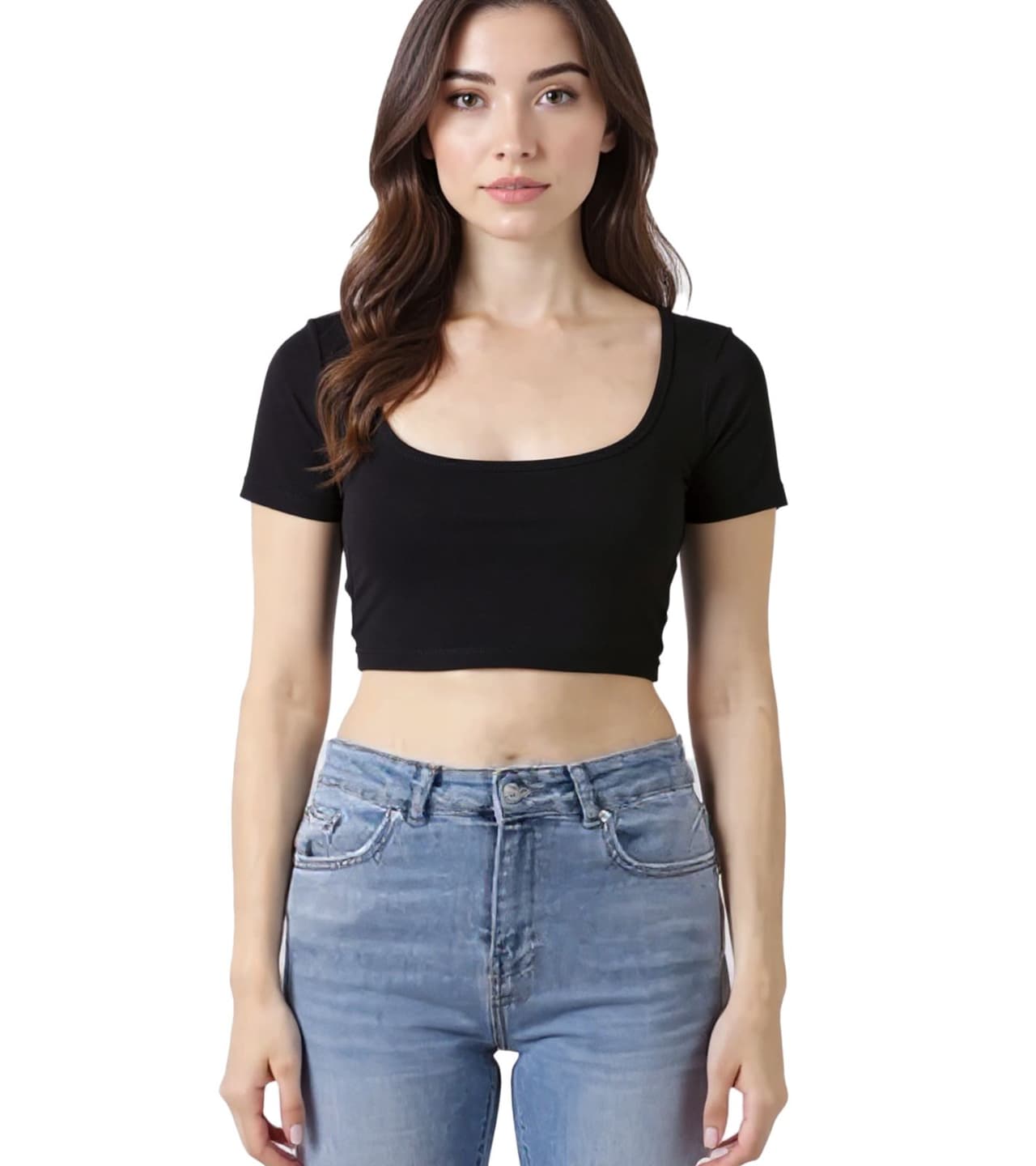 ZEGY Top corto para mujer, camisa de algodón acanalado, camiseta sencilla, Negro