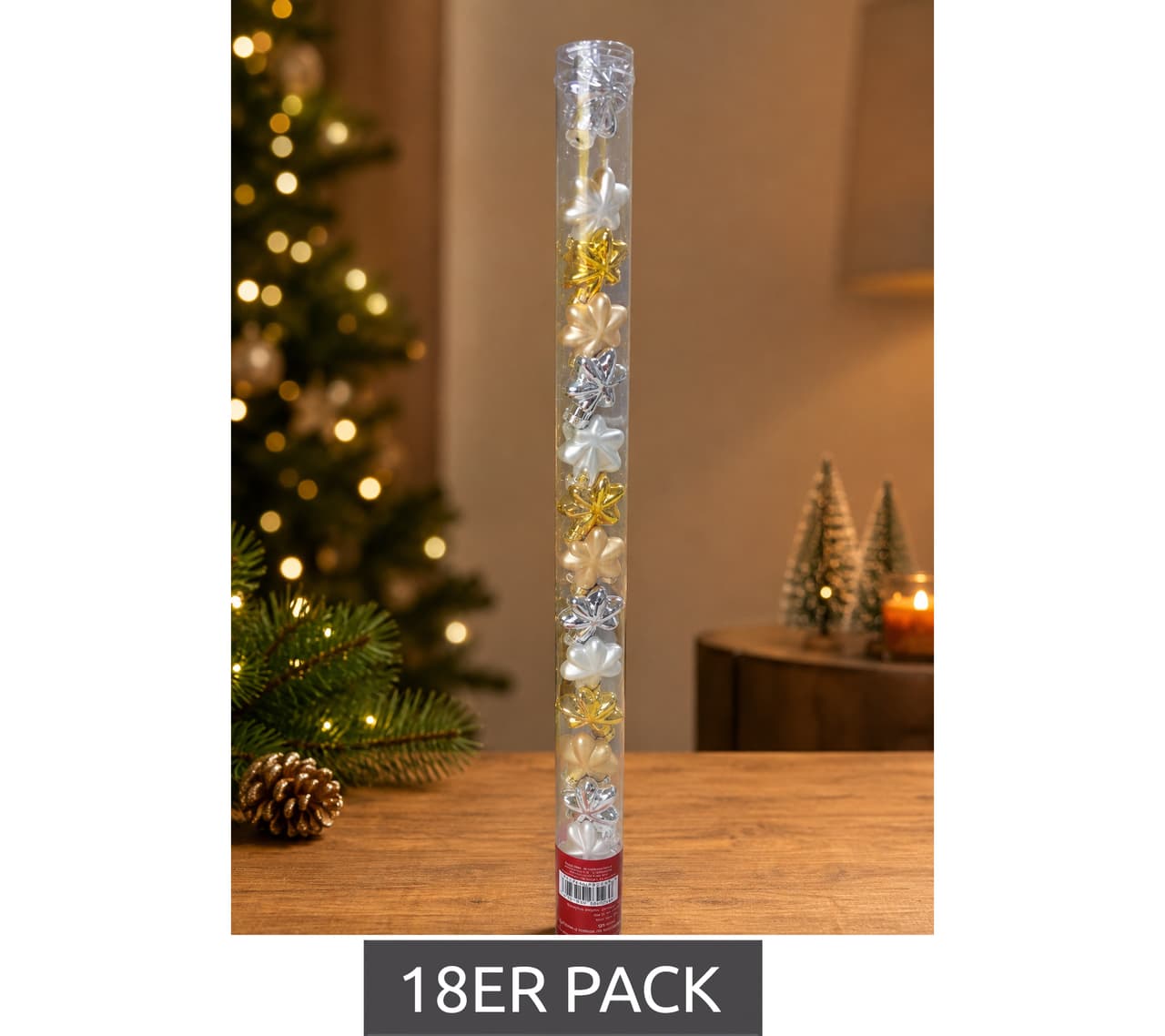 gwd Trend & Ambiente Juego de 18 adornos navideños para árbol, Ø 25 mm, estrellas de cristal. **Producto de segunda mano: inspeccionado y en perfecto estado.** Dorado y plateado, dorado y plateado brillante, dorado y plateado mate.