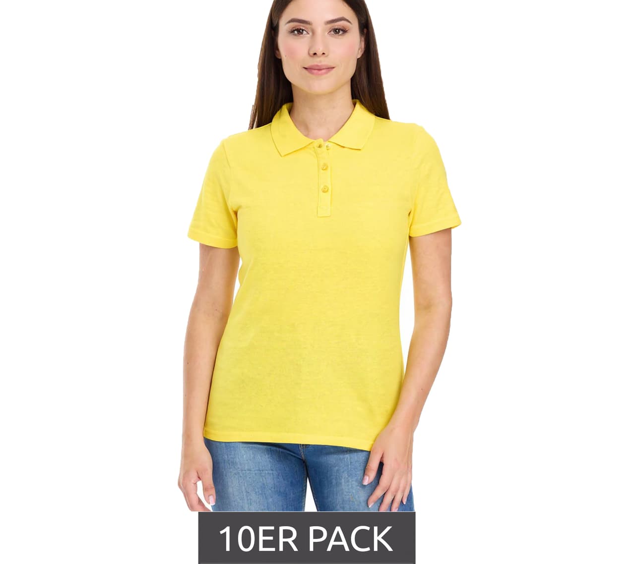 Elevate Pack de 10 polos Helios para mujer, punto piqué de algodón, 180 g/m², amarillo