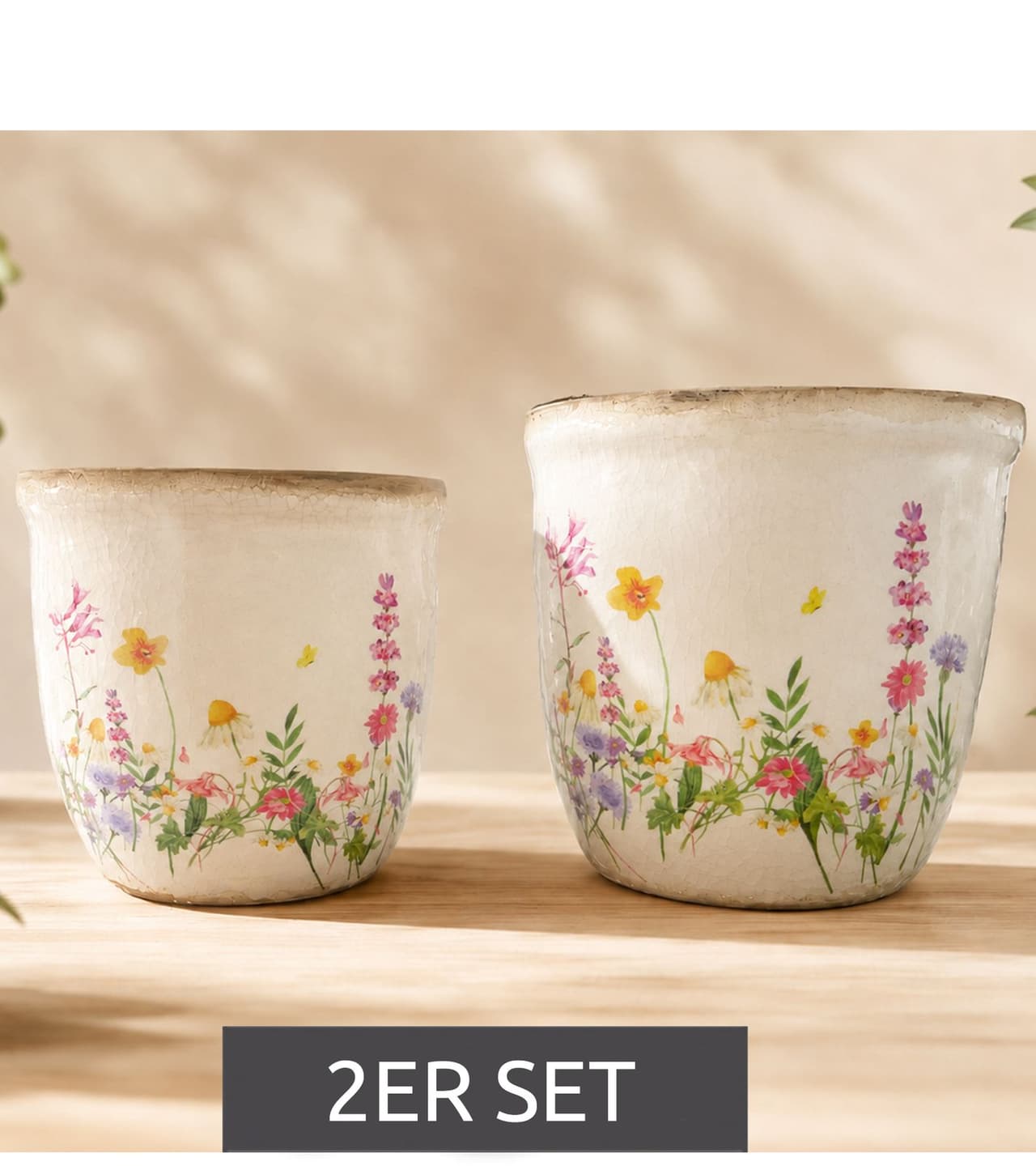 gwd Trend & Ambiente Maceta de cerámica con diseño floral, Juego de 2 piezas 13 cm 11cm **Producto de segunda mano – Probado y en perfecto estado** Multicolor