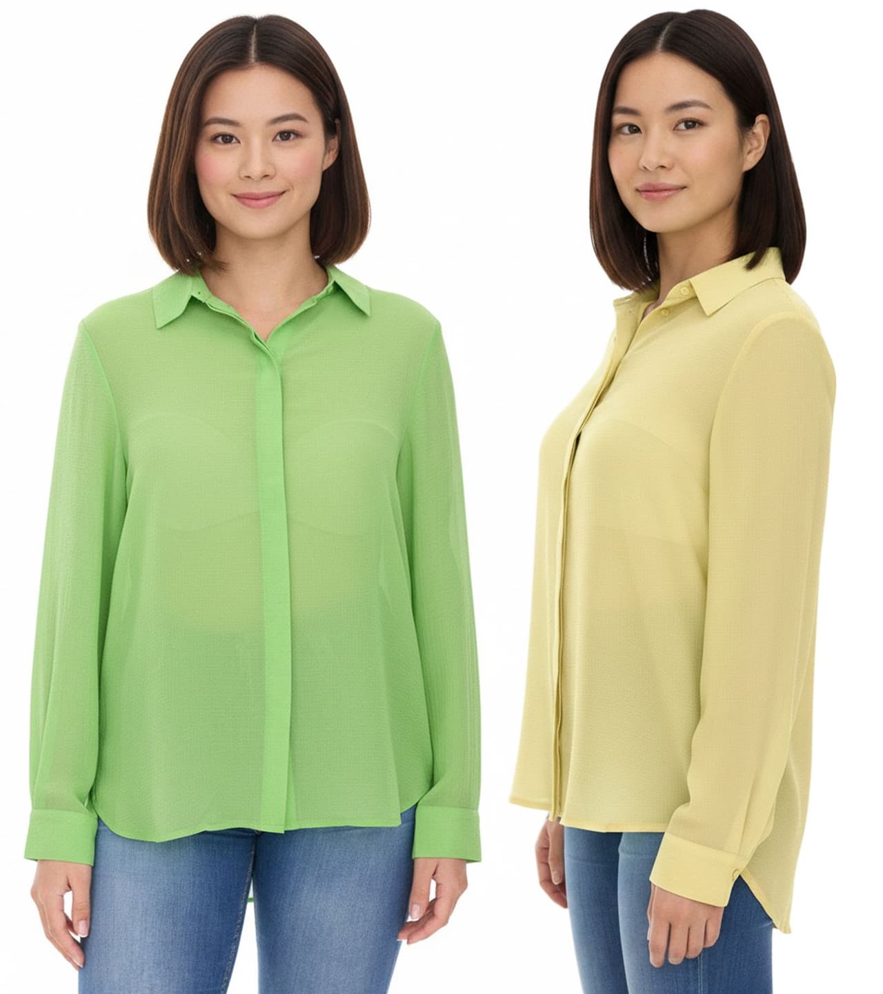 Aniston Blusa de verano para mujer SELECTED, camisa de manga larga con cuello Kent, blusa básica veraniega amarilla o verde