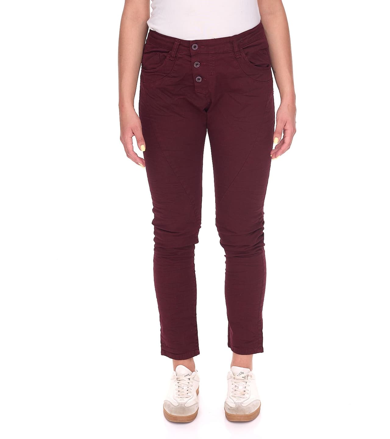 Please Vaqueros de Algodón para Mujer, Pantalones Vaqueros de Moda, Corte Ajustado, 14360933, Rojo Burdeos