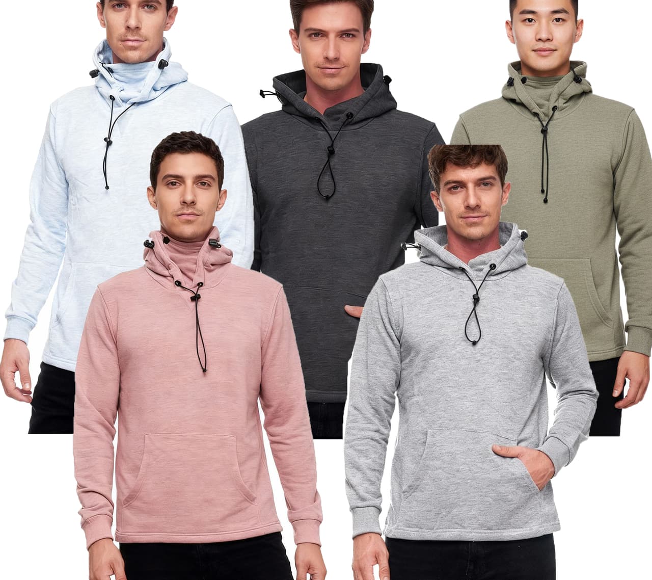 O46RN (MB2) Sudadera con capucha moderna para hombre con mascarilla integrada. Sudadera con capucha Gris Oscuro, Gris Claro, Azul, Caqui o Rojo