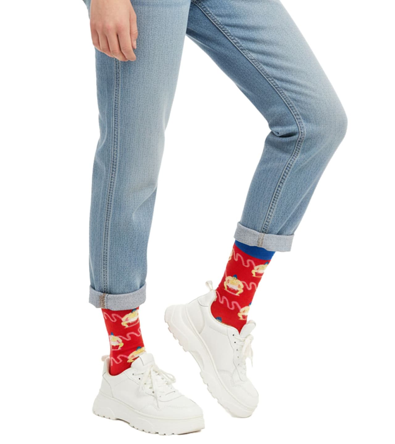 Moustard 1 pares de calcetines de algodón Mustard Sumo con estampado de luchadores de sumo, calcetines largos rojo/azul