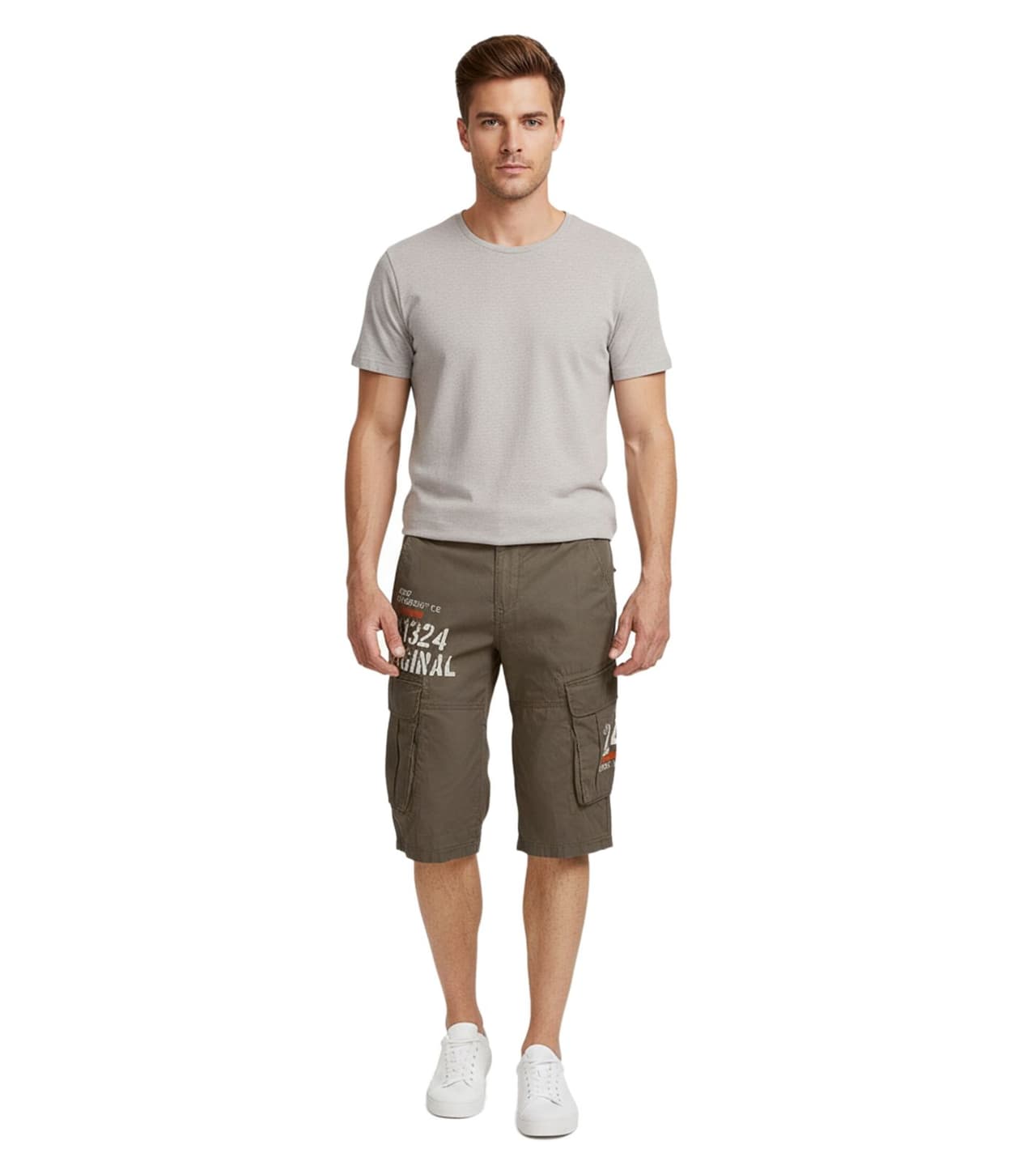 FQ1924 Bermudas cargo informales Mael para hombre, pantalones de verano de algodón 180515, color oliva