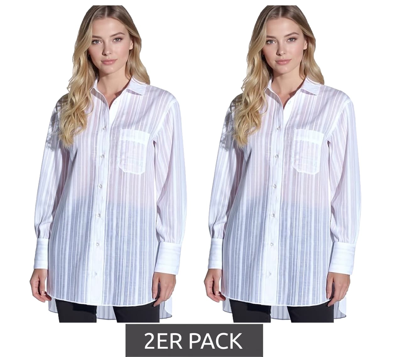 vestino Blusa Oversize Estilo Boyfriend para Mujer, Transparente con Rayas Texturizadas, Blusa de Verano, 900600, Blanca