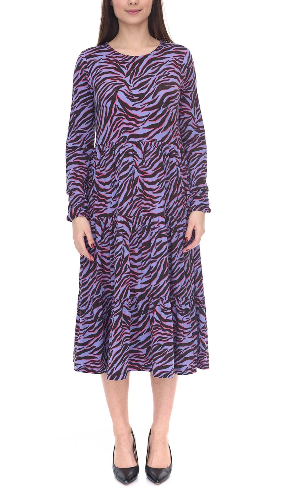 Aniston Casuals Vestido largo de verano con estampado animal para mujer Negro/Púrpura/Azul