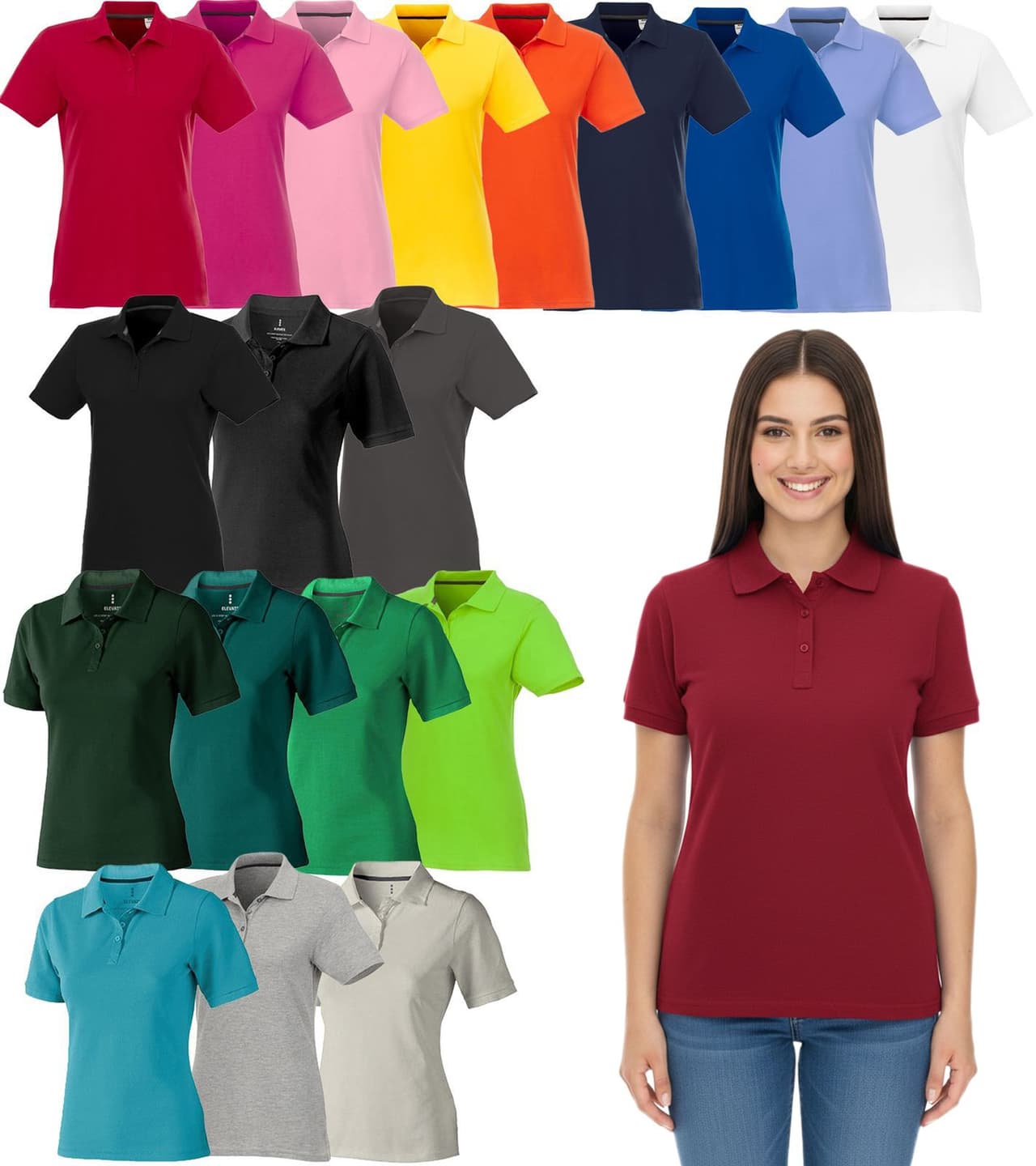 Elevate Polo Helios para mujer, de punto piqué de algodón, 180 g/m², en blanco, rojo, azul, amarillo, rosa, naranja, verde, gris, beige o negro.