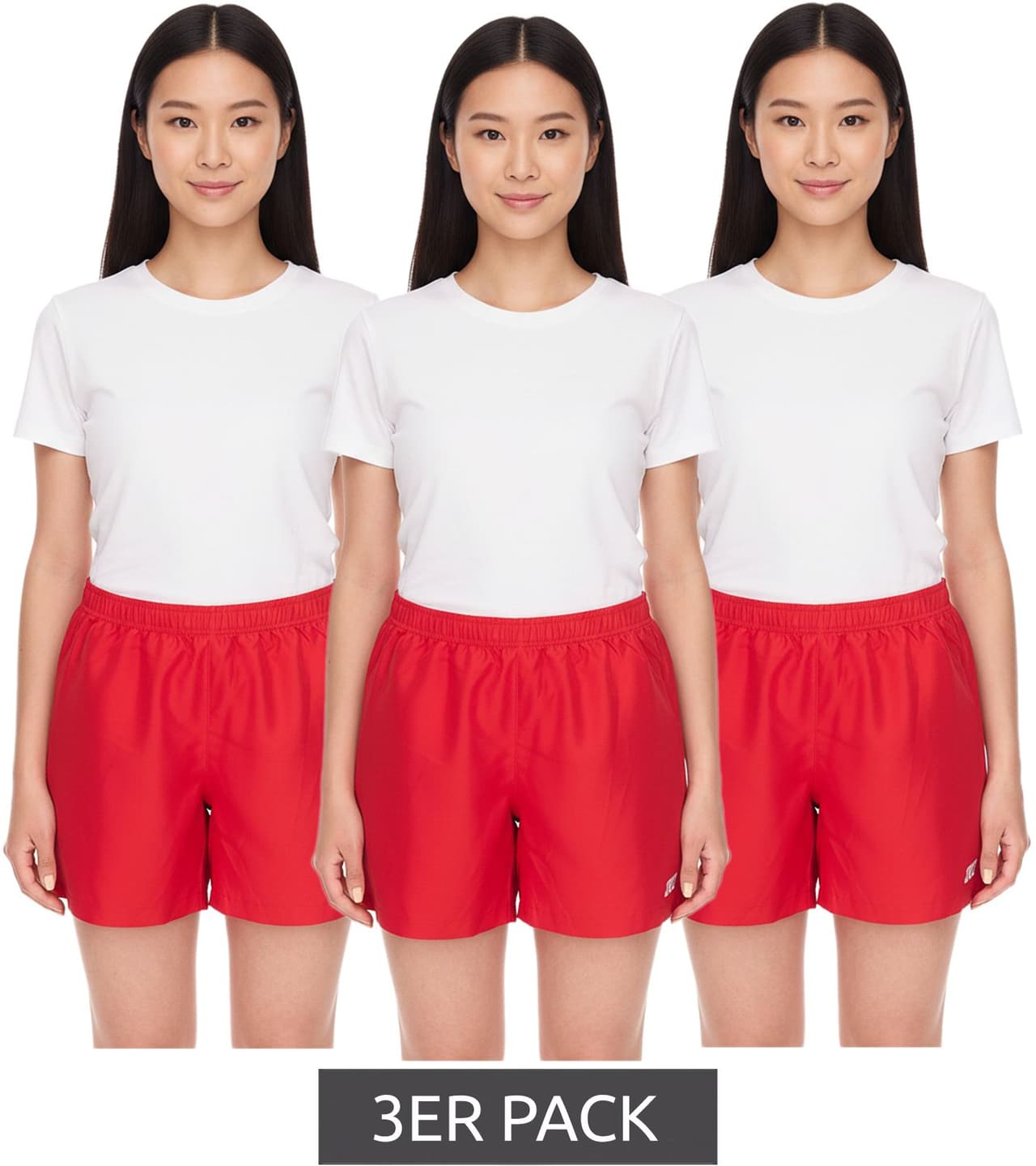 Outfitter Pack de 3 pantalones cortos de entrenamiento OCEAN FABRICS para mujer, pantalones deportivos sostenibles, paquete económico Tahi Match Rojo