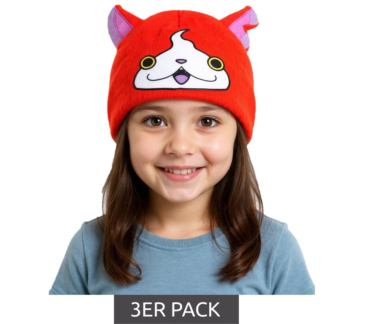 BioworldMerch Gorro de punto Jibanyan de Yo-kai Watch, gorro infantil con orejas, KC472464YKW, naranja/rosa