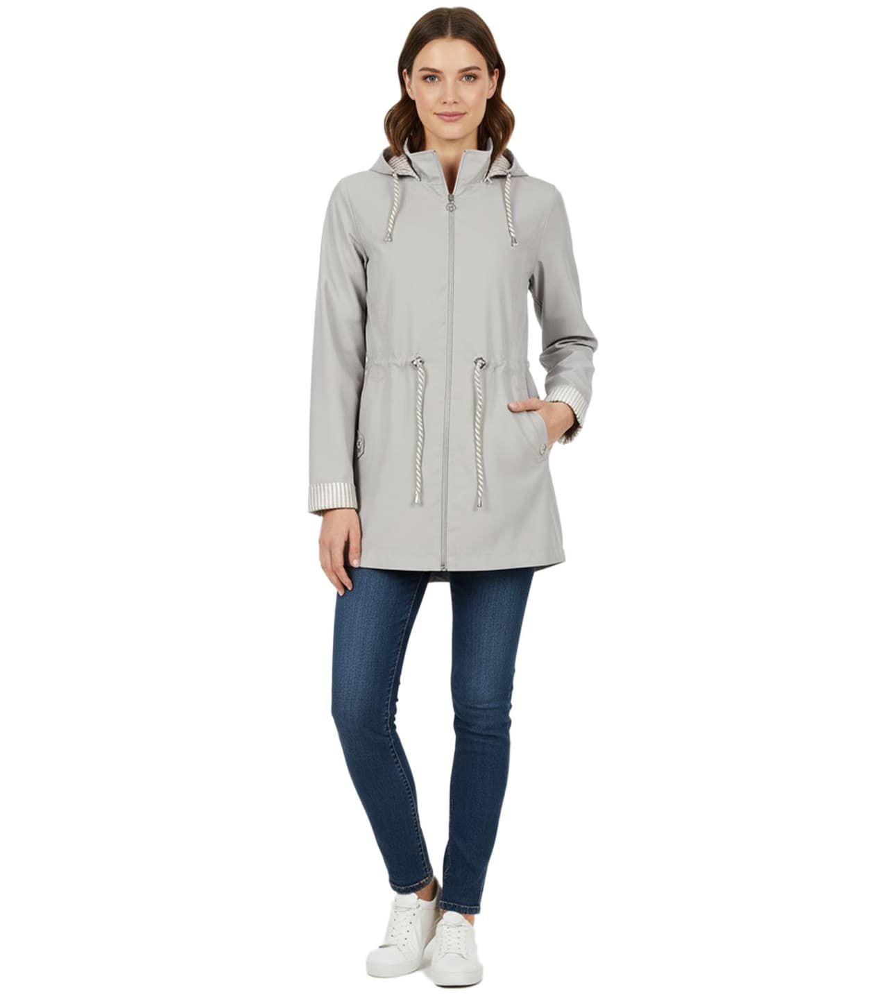 Wedolina Chaqueta de entretiempo Linda para mujer, abrigo corto con capucha desmontable, chaqueta deportiva de primavera Gris