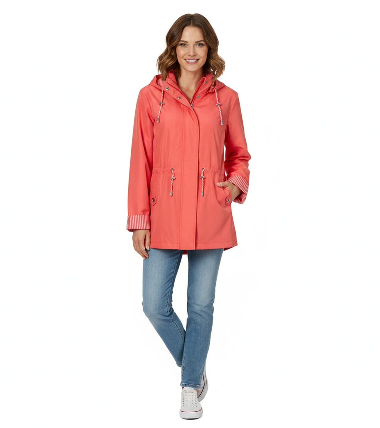 Wedolina Chaqueta de entretiempo Linda para mujer, abrigo corto con capucha desmontable, chaqueta deportiva de primavera 12210824 color melocotón-naranja
