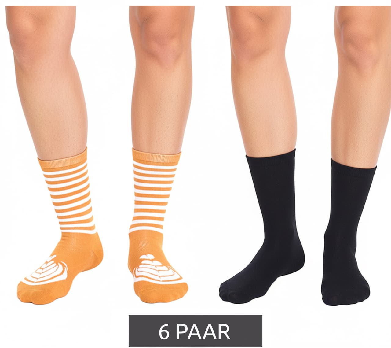 Tastiq 6 pares de calcetines para mujer y niños, de algodón con estampado de latte macchiato, largos, en una caja de regalo con forma de taza de café Marrón/Negro