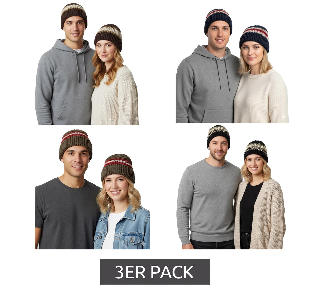Bio-Domes Headgear Gorro de crochet unisex Trust Co, gorro de invierno, gorro de punto suave con rayas, gorro de algodón, azul marino/blanco, marrón/blanco, caqui/blanco o azul marino/rojo