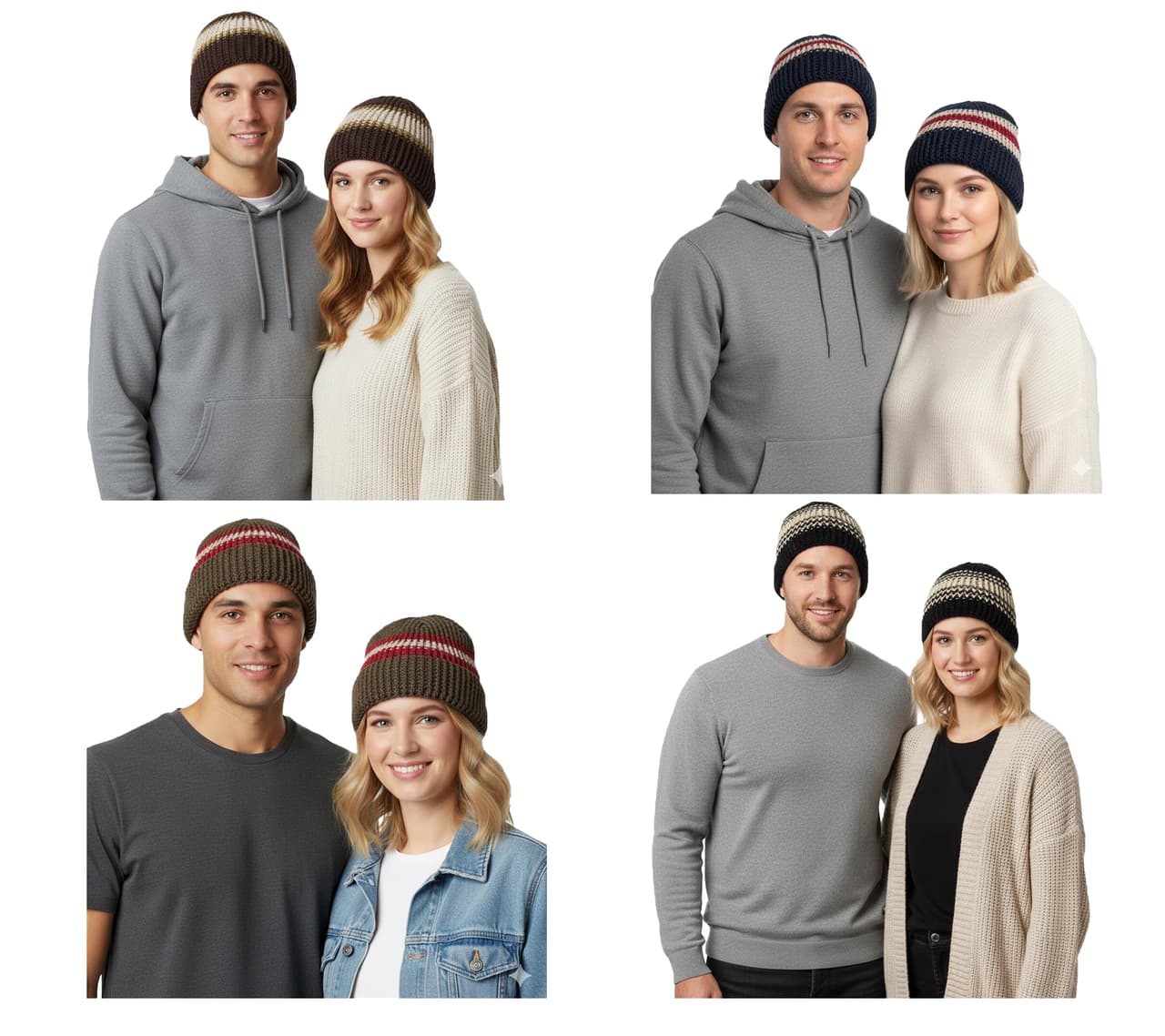 Bio-Domes Headgear Gorro de invierno unisex de crochet Trust Co., gorro de punto suave con rayas, gorro de algodón, azul marino/blanco, marrón/blanco, caqui/blanco o azul marino/rojo.