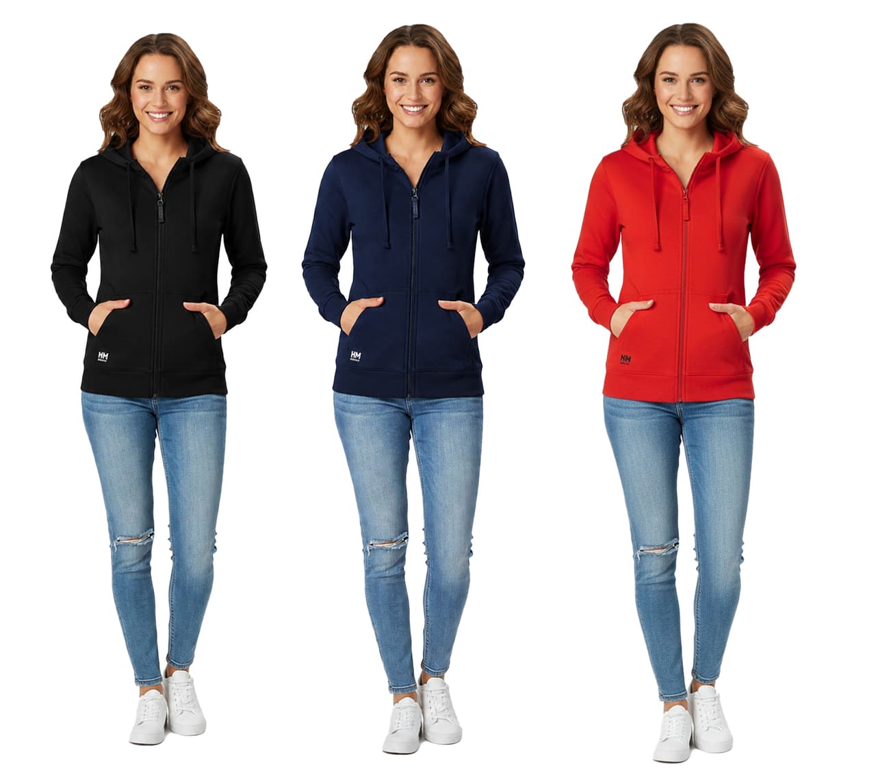 Helly Hansen Sudadera con capucha y cremallera Manchester para mujer, ideal para el día a día, 280 g/m², 79217, Negro, Rojo o Azul Marino
